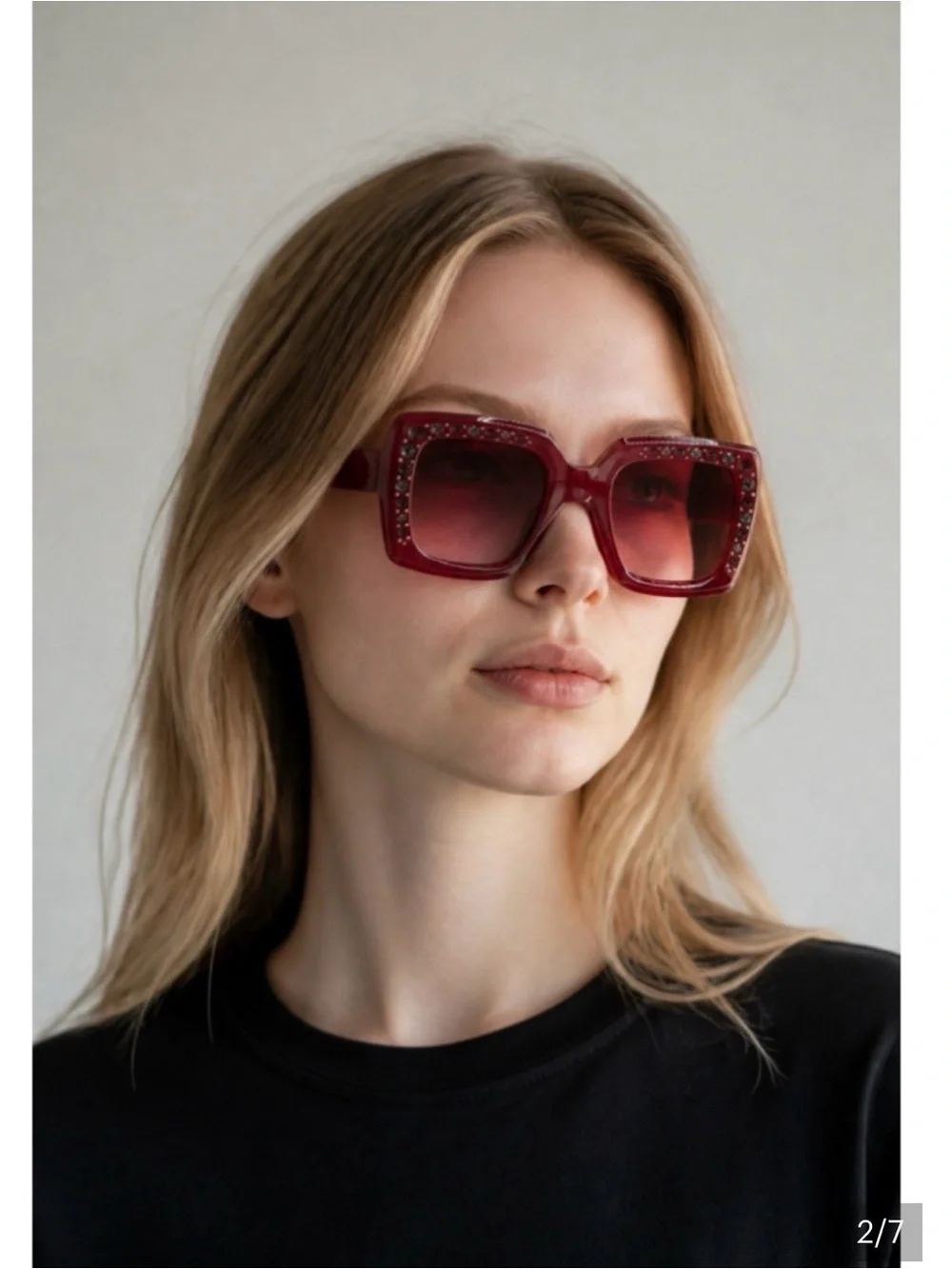 Carolina Herrera Burgundy Crystal Square Sunglasses